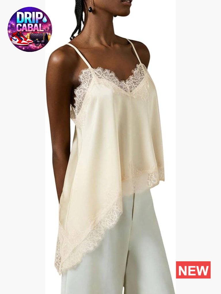 Lace Asymmetrical Satin Spaghetti Strap Camisole Going Out Top